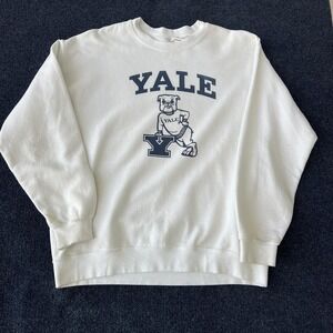 Yale Bulldogs Sweater Mens Large White NCAA College Crewneck Sweatshirt Pullover
